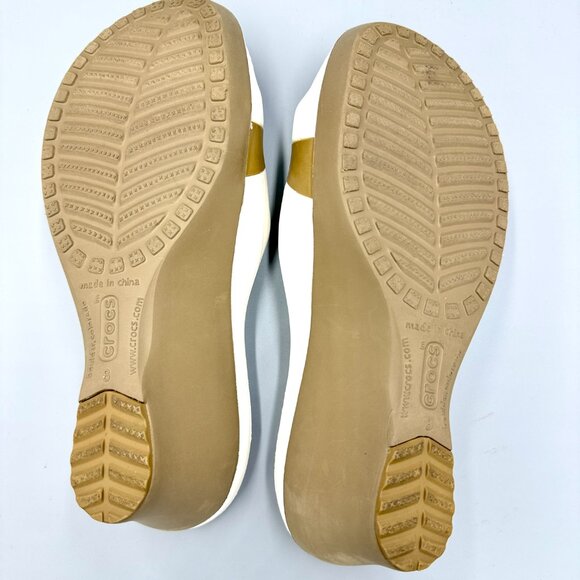 Crocs Sassari Wedge Comfort Slip On Slide Sandals Women’s Size 8 White Taupe - Picture 3 of 7